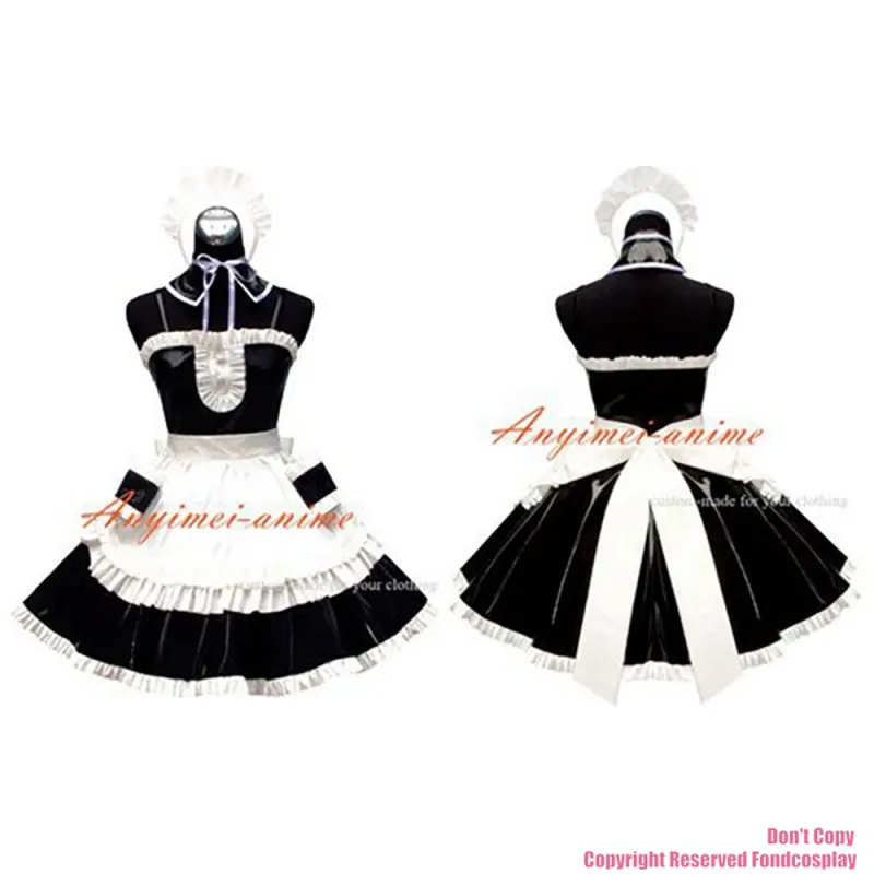 fondcosplay adult sexy cross dressing sissy maid He Is My Master black heavy Pvc Dress Uniform white apron Custom-made[G498]