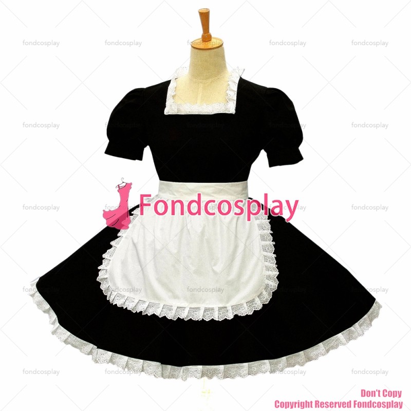 fondcosplay adult sexy cross dressing French sissy maid black Cotton Dress Lockable Uniform Cosplay Costume Custom-made[G581]