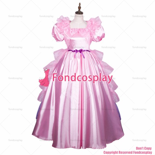 fondcosplay adult sexy cross dressing sissy maid long baby pink satin organza dress lockable Uniform costume CD/TV[G3802]