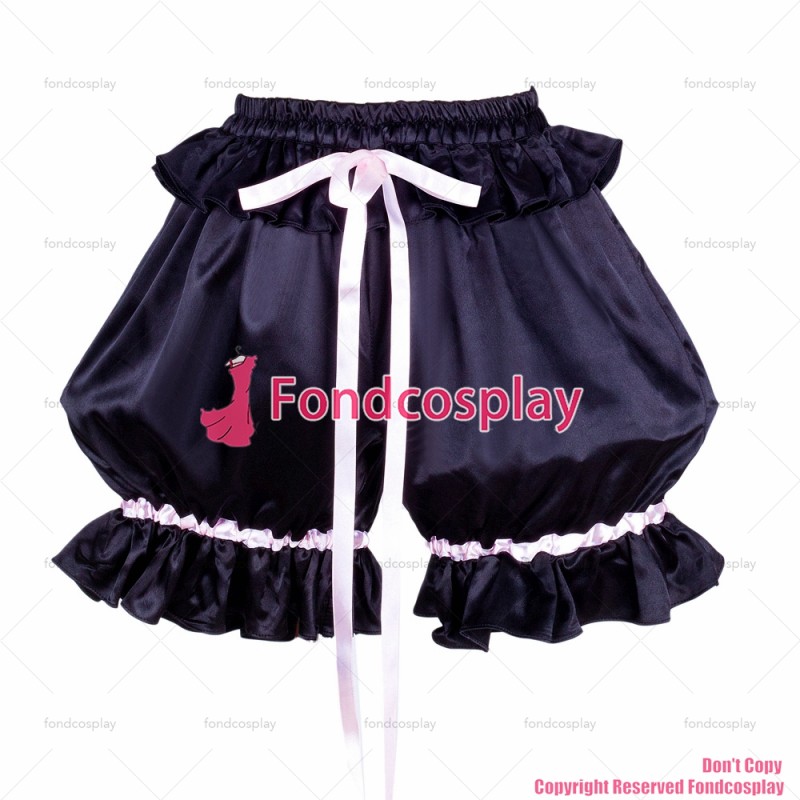 fondcosplay adult sexy cross dressing sissy maid short Black Gothic Lolita Punk Satin Bloomers Pants panties Custom-made[G592]