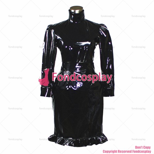 fondcosplay adult sexy cross dressing sissy maid Gothic Lolita Punk Black heavy Pvc shirt skirt CD/TV[G387]