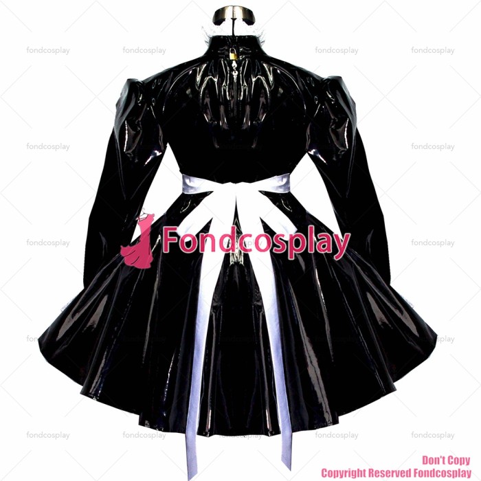 fondcosplay adult sexy cross dressing sissy maid short black heavy PVC dress lockable Uniform cosplay costume Custom-made[G551]