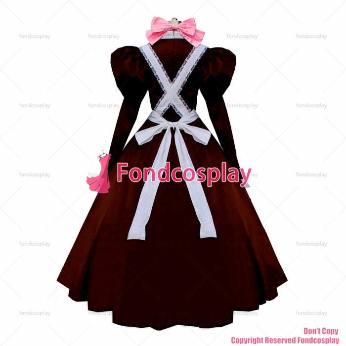 fondcosplay adult sexy cross dressing sissy maid long dark red Cotton Dress Lockable Uniform Cosplay Costume Custom-made[G594]