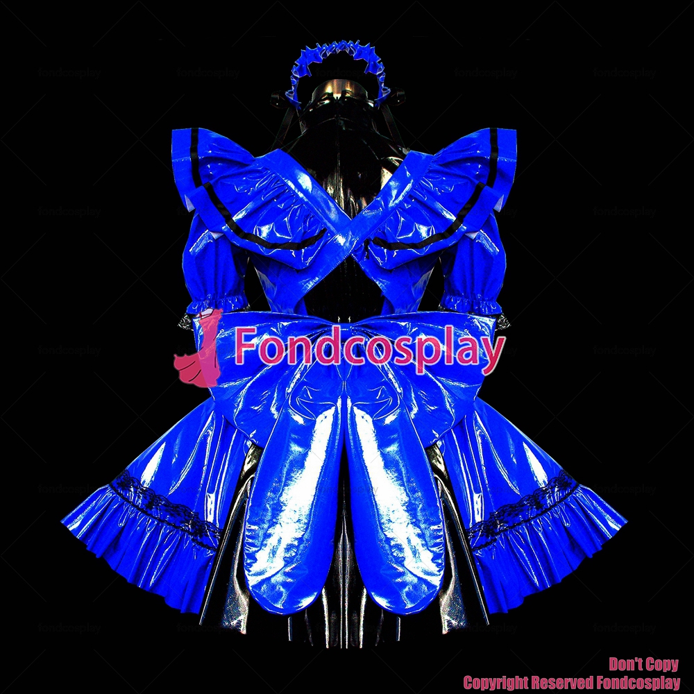 US$ 109.00 - fondcosplay adult sexy cross dressing sissy maid short baby  blue thin pvc dress lockable Uniform costume CD/TV[G2427] 