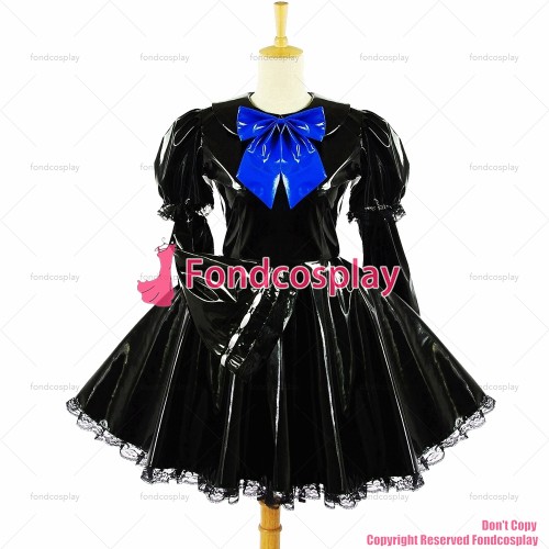fondcosplay adult sexy cross dressing sissy maid Gothic Lolita Punk Black heavy Pvc dress Lockable Uniform Custom-made[G613]