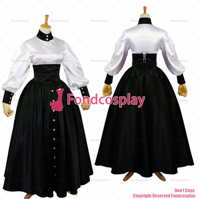 fondcosplay adult sexy cross dressing sissy maid Gothic Lolita Punk white shirt Black Satin skirt Costume Custom-made[G632]