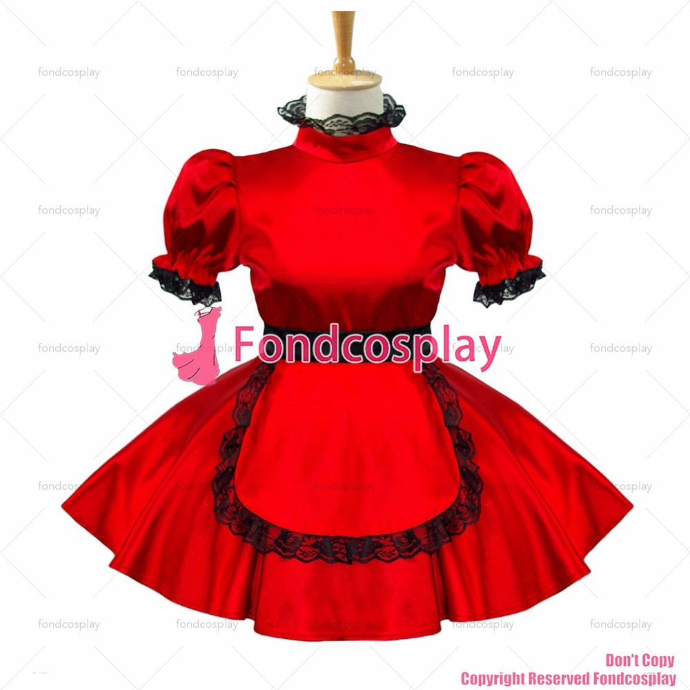 Us 10900 Fondcosplay Adult Sexy Cross Dressing Sissy Maid Short Red Satin Dress Lockable 