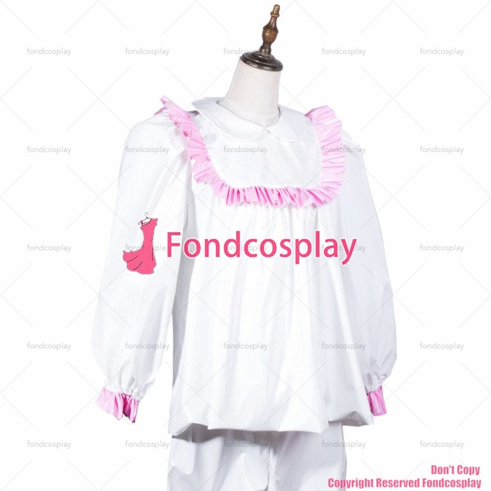 fondcosplay adult sexy cross dressing sissy maid short white thin pvc shirt pants lockable panties Uniform CD/TV[G3804]