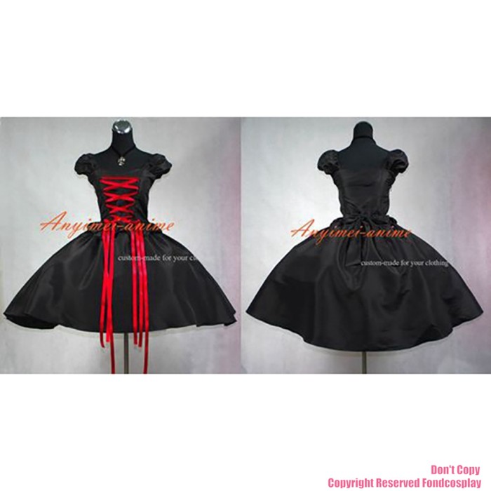 fondcosplay adult sexy cross dressing sissy maid short Gothic Lolita Punk Ball Gown black satin Dress Costume CD/TV[G386]