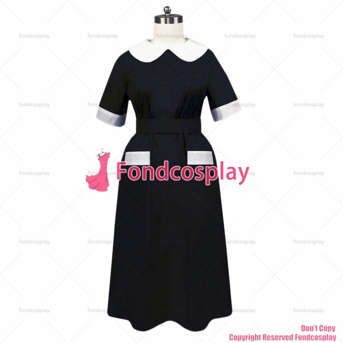 fondcosplay adult sexy cross dressing sissy maid long black Cotton Smock Uniform Buttons Dress Cosplay Costume CD/TV[G443]