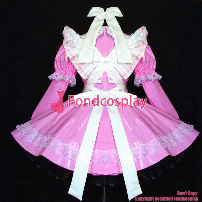 fondcosplay adult sexy cross dressing sissy maid short thin PVC dress pink lockable Uniform cosplay costume Custom-made[G507]