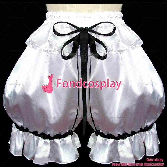 fondcosplay cross dressing sissy maid White Gothic Lolita panties Punk Bloomers Satin Pants Have A Bowknot Custom-made[G588]