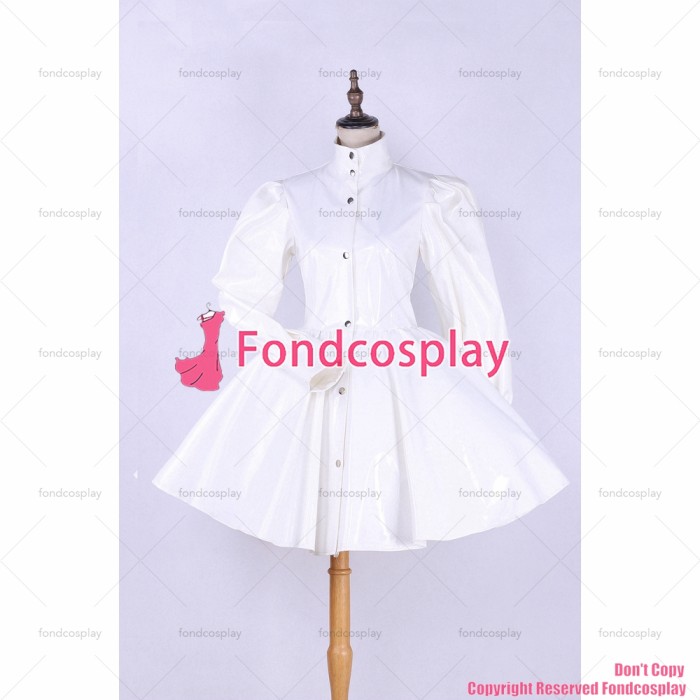 fondcosplay adult sexy cross dressing sissy maid short Dress Gothic Lolita Punk White heavy Pvc Dress Costume Custom-made[G535]