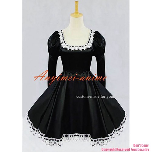 fondcosplay adult cross dressing sissy maid Chobits Chii Black Gothic Lolita Punk Satin Dress Cosplay Costume Custom-Made[G608]