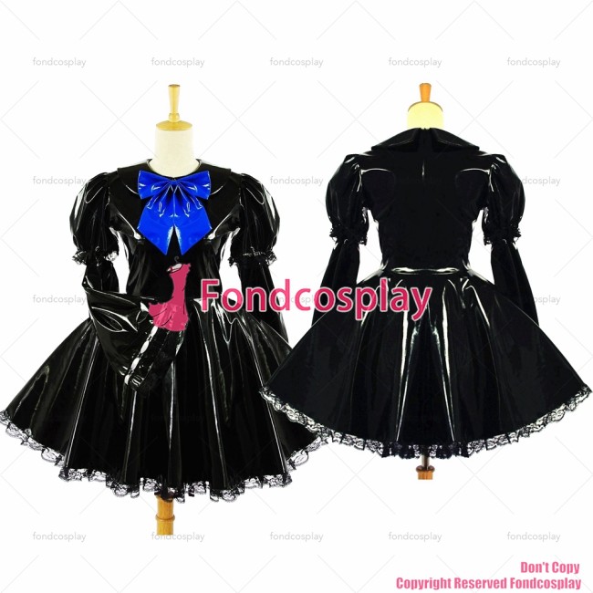 fondcosplay adult sexy cross dressing sissy maid Gothic Lolita Punk Black heavy Pvc dress Lockable Uniform Custom-made[G613]