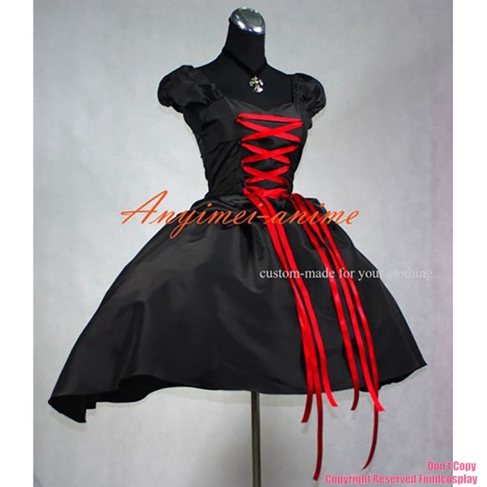 fondcosplay adult sexy cross dressing sissy maid short Gothic Lolita Punk Ball Gown black satin Dress Costume CD/TV[G386]