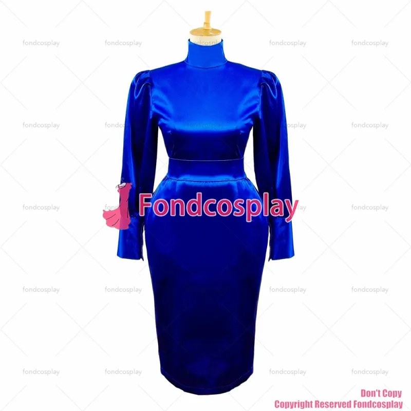 fondcosplay adult sexy cross dressing sissy maid White buttons Blue Gothic Lolita Satin Dress Cosplay Costume Custom-made[G597]