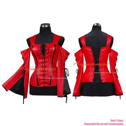 fondcosplay sissy maid Red Faux Leather Bustier Wild Lace Up Back Boned Corset cosplay costume CD/TV[G412]
