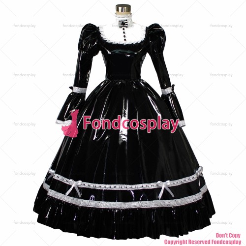 fondcosplay adult sexy cross dressing sissy maid long thin Pvc Dress Black Lockable Uniform Cosplay Costume CD/TV[G416]