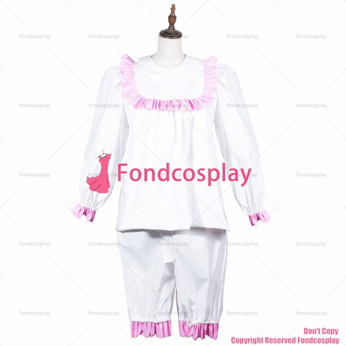 fondcosplay adult sexy cross dressing sissy maid short white thin pvc shirt pants lockable panties Uniform CD/TV[G3804]