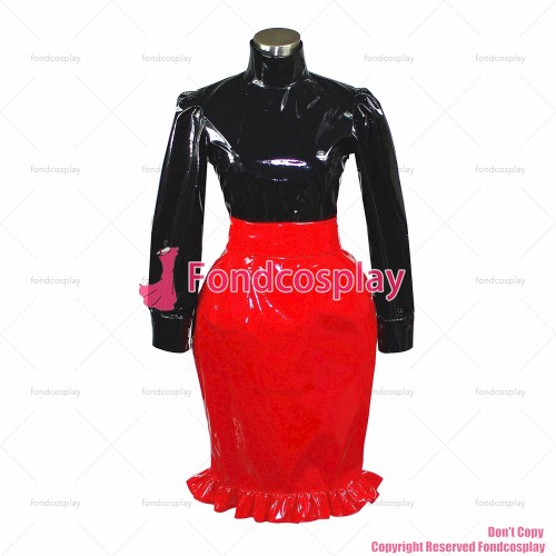 fondcosplay adult sexy cross dressing sissy maid short shirt Gothic Lolita Punk heavy Pvc skirt Outfit Costume CD/TV[G388]
