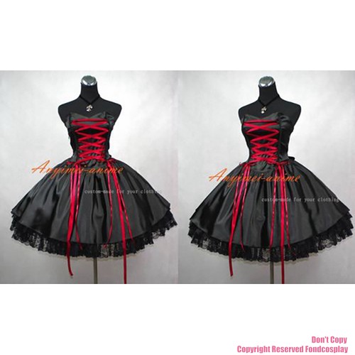 fondcosplay adult sexy cross dressing sissy maid short Gothic Lolita Punk Ball Gown black satin Dress Costume CD/TV[G398]