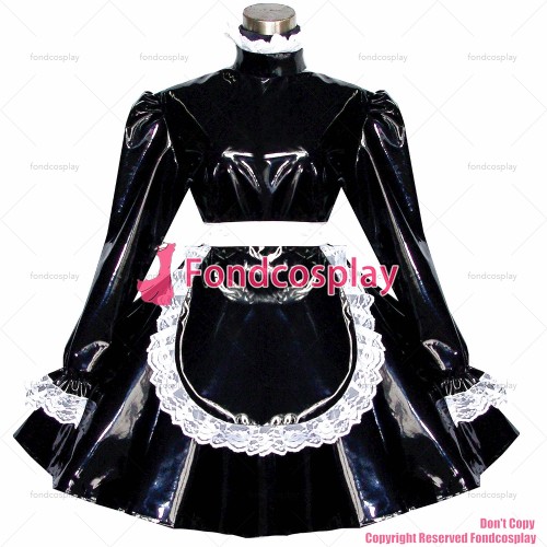 fondcosplay adult sexy cross dressing sissy maid short black heavy PVC dress lockable Uniform cosplay costume Custom-made[G551]