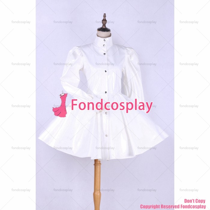 fondcosplay adult sexy cross dressing sissy maid short Dress Gothic Lolita Punk White heavy Pvc Dress Costume Custom-made[G535]
