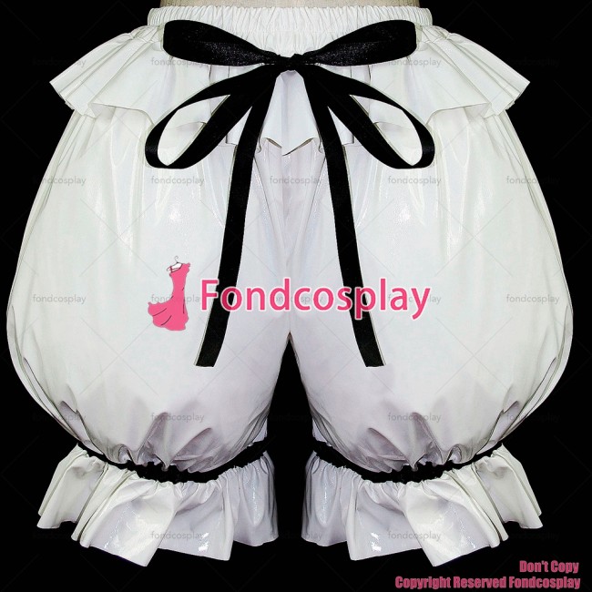fondcosplay adult cross dressing sissy maid White Gothic Lolita Punk panties Bloomers Pvc Pants Have A Bowknot Custom-made[G587]