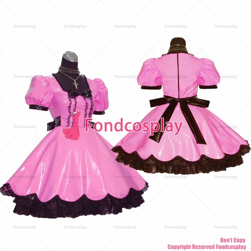 fondcosplay adult sexy cross dressing sissy maid short Gothic Lolita Punk Pink thin Pvc Dress Cosplay Costume CD/TV[G414]