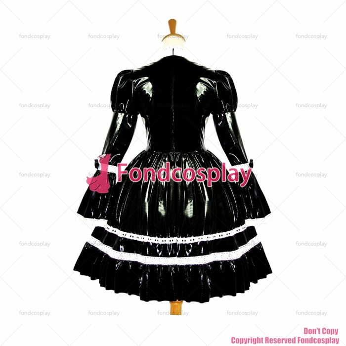 fondcosplay adult sexy cross dressing sissy maid short gothic Lolita Black thin Pvc Dress Lockable Uniform Custom-made[G615]