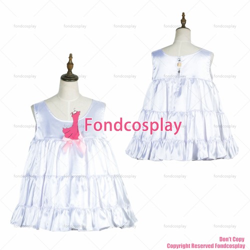 fondcosplay adult sexy cross dressing sissy maid short white satin dress lockable Uniform cosplay costume CD/TV[G3772]
