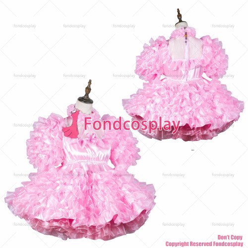 fondcosplay adult sexy cross dressing sissy maid baby pink satin organza dress lockable Uniform costume CD/TV[G3784]