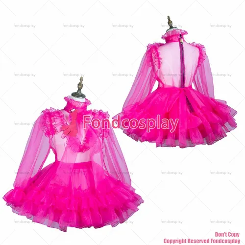 fondcosplay adult sexy cross dressing sissy maid short hot pink organza dress lockable Uniform costume CD/TV[G3732]