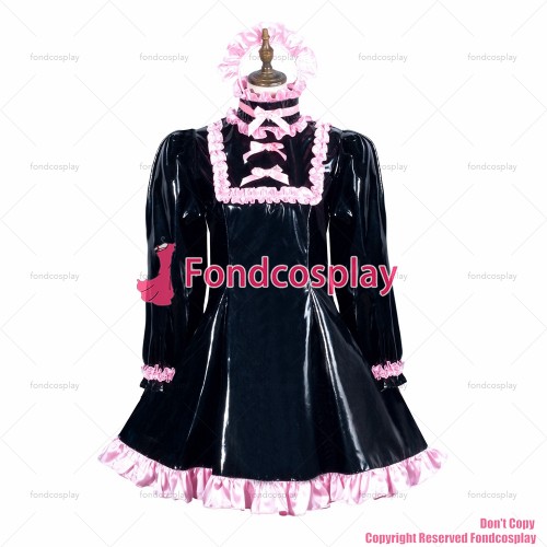 fondcosplay adult sexy cross dressing sissy maid short black heavy pvc dress lockable Uniform cosplay costume CD/TV[G3773]