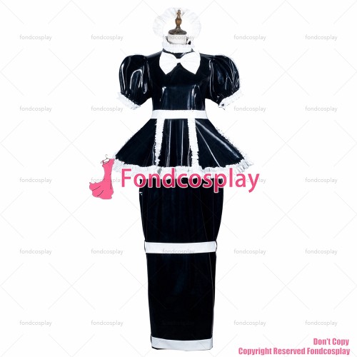 fondcosplay adult sexy cross dressing sissy maid long black heavy pvc dress lockable Uniform cosplay costume CD/TV[G3777]