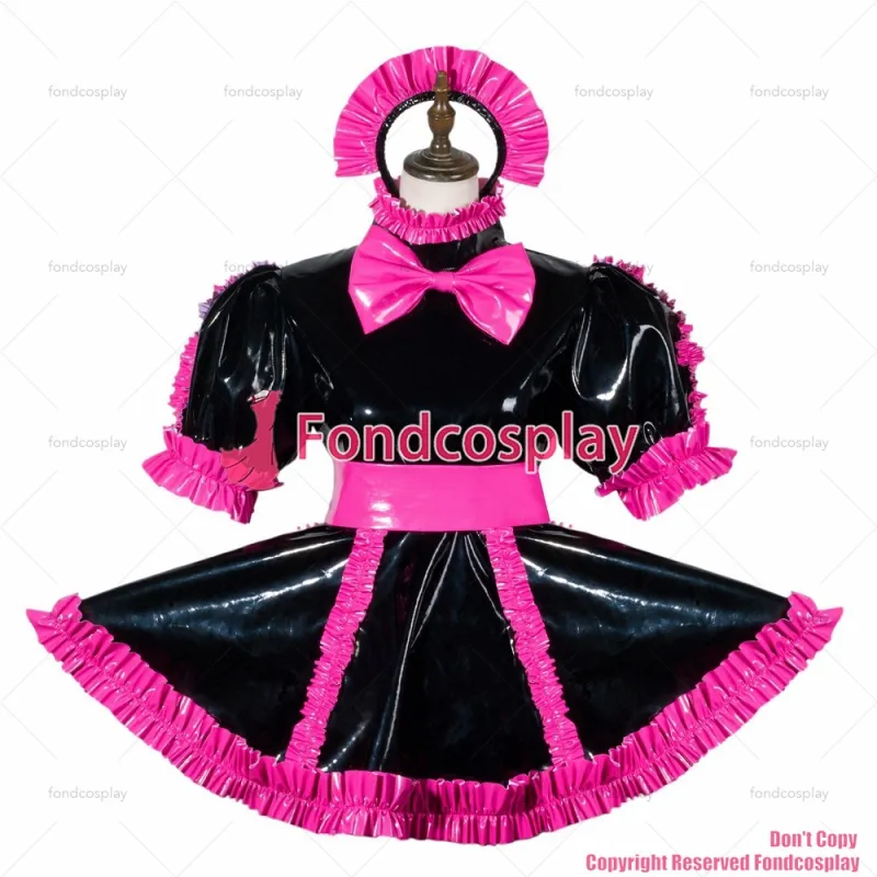 fondcosplay adult sexy cross dressing sissy maid black heavy pvc dress lockable panties jumpsuits rompers CD/TV[G3790]