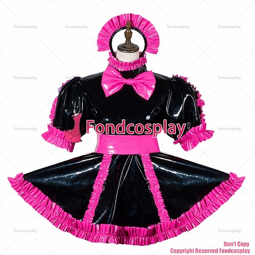 fondcosplay adult sexy cross dressing sissy maid black heavy pvc dress lockable panties jumpsuits rompers CD/TV[G3790]