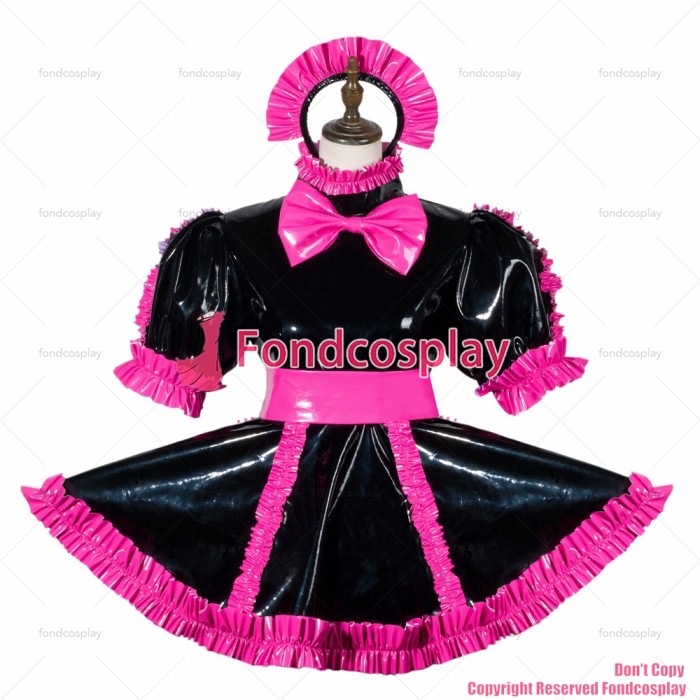 fondcosplay adult sexy cross dressing sissy maid black heavy pvc dress lockable panties jumpsuits rompers CD/TV[G3790]