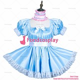 fondcosplay adult sexy cross dressing sissy maid baby blue satin dress lockable Uniform jumpsuits rompers CD/TV[G3755]