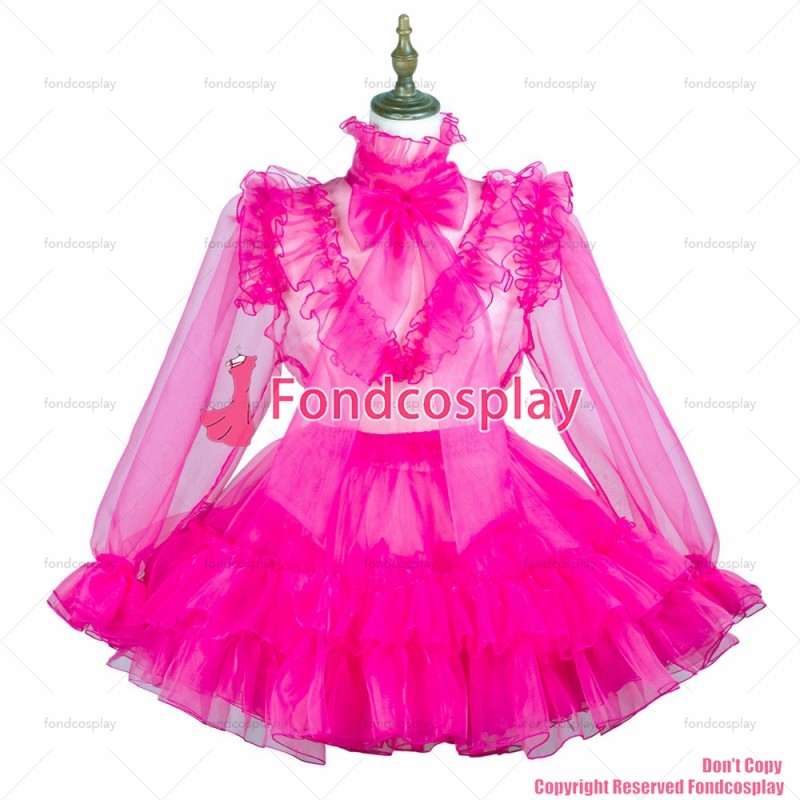 fondcosplay adult sexy cross dressing sissy maid short hot pink organza dress lockable Uniform costume CD/TV[G3732]