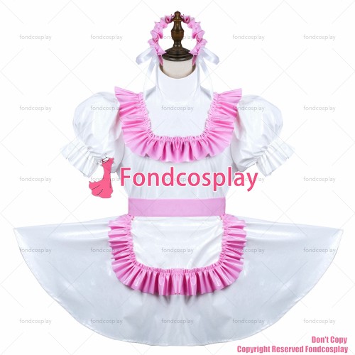 fondcosplay adult sexy cross dressing sissy maid white pvc dress lockable Uniform panties jumpsuits rompers CD/TV[G3731]