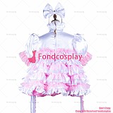 fondcosplay adult sexy cross dressing sissy maid short white satin dress lockable Uniform panties Handcuffs CD/TV[G3727]