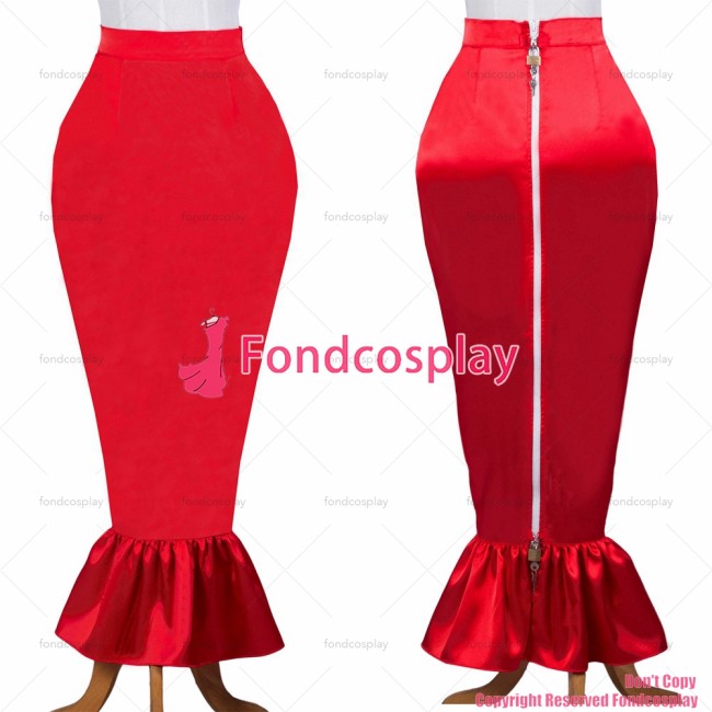 fondcosplay adult sexy cross dressing sissy maid red satin lockable Fish tail skirt CD/TV[G3719]