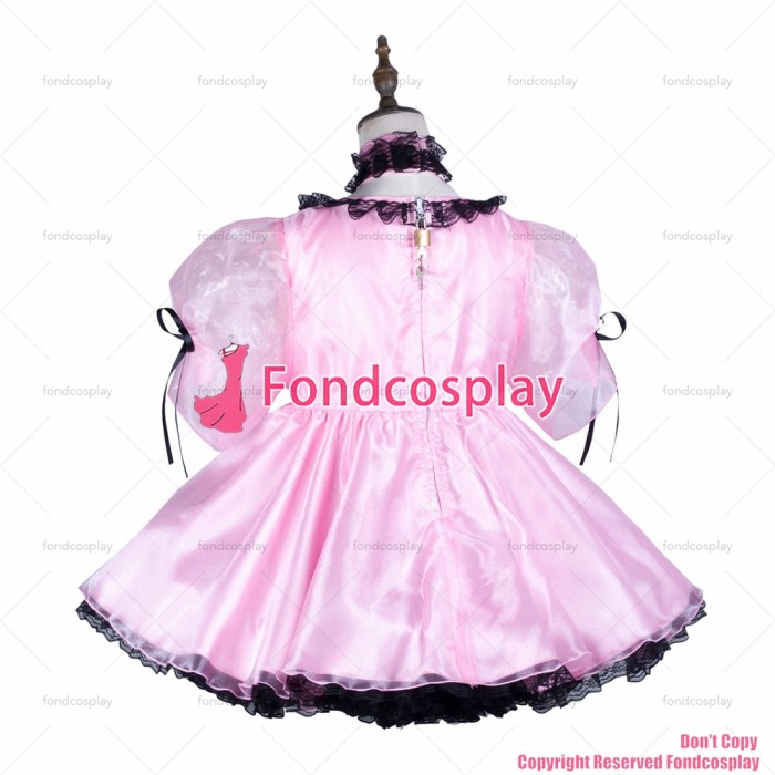 fondcosplay adult sexy cross dressing sissy maid short baby pink satin dress lockable Uniform cosplay costume CD/TV[G3730]