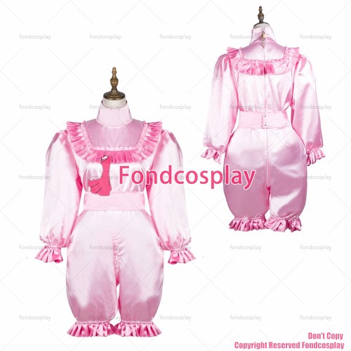 fondcosplay adult sexy cross dressing sissy maid baby pink satin dress lockable Uniform jumpsuits rompers CD/TV[G3705]