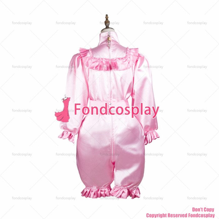 fondcosplay adult sexy cross dressing sissy maid baby pink satin dress lockable Uniform jumpsuits rompers CD/TV[G3705]