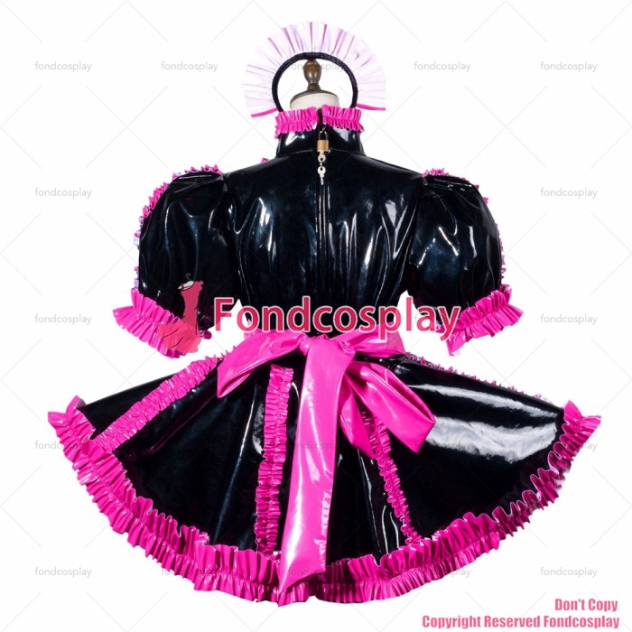 fondcosplay adult sexy cross dressing sissy maid black heavy pvc dress lockable panties jumpsuits rompers CD/TV[G3790]