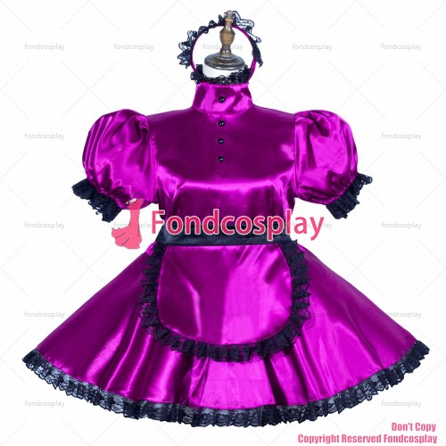 fondcosplay adult sexy cross dressing sissy maid short Purple satin dress lockable Uniform apron costume CD/TV[G3764]