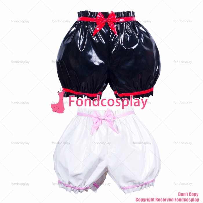 fondcosplay adult sexy cross dressing sissy maid short white black heavy pvc panties bloomers CD/TV[G3783]